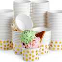Juvale 100 Pack Paper Ice Cream Cups, 8 oz Disposable Dessert Bowls for Frozen Yogurt, Sundae Bar, Party Snacks and Treats, Gold Foil Polka Dot Design