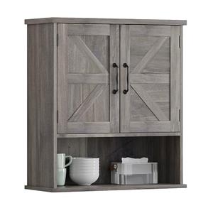 Smuxee Farmhouse Bathroom Cabinet Wall Mounted, Washed Grey Small Medicine Cabinet with Adjustable Shelf, Bathroom Cabinet for Living Room, Laundry Room