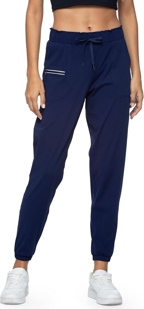 Haowind Joggers for Women with Pockets Elastic Waist Workout Sport Gym Pants Comfy Lounge Yoga Running Pants (Small, Navy Blue-cuffed Leg)