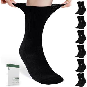 Bulinlulu Diabetic Socks for Men Women-6 Pairs Non Binding Crew Diabetic Neuropathy Socks with Seamless Toe  (Large, Black)