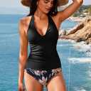 SUUKSESS Women Sexy Halter Tankini Bathing Suits Slimming Tummy Control High Waisted Swimsuits 2 Piece (Black, L)
