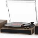 Vinyl Record Player with Dual Stereo Bookshelf Speakers Vintage Turntable with Bluetooth Wireless Playback Belt Drive 3-Speed Playback Record Player Support RCA Out Auto Stop (Wooden)