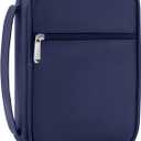 Small Bible Cover Case for Women and Men, 9x6 PU Leather Bible Sleeve, Compact Travel Bible Carrier Bag with Front Pen Holders, Zipper Closure, Inner Pockets - Navy Blue
