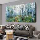 Enartly Landscape Wall Art Large Living Room Bedroom Wall Decor White Birch Tree Canvas Green Forest Painting Nature Picture Scenery Artwork Textured Framed for Bathroom Home Office Decoration 40"x20"
