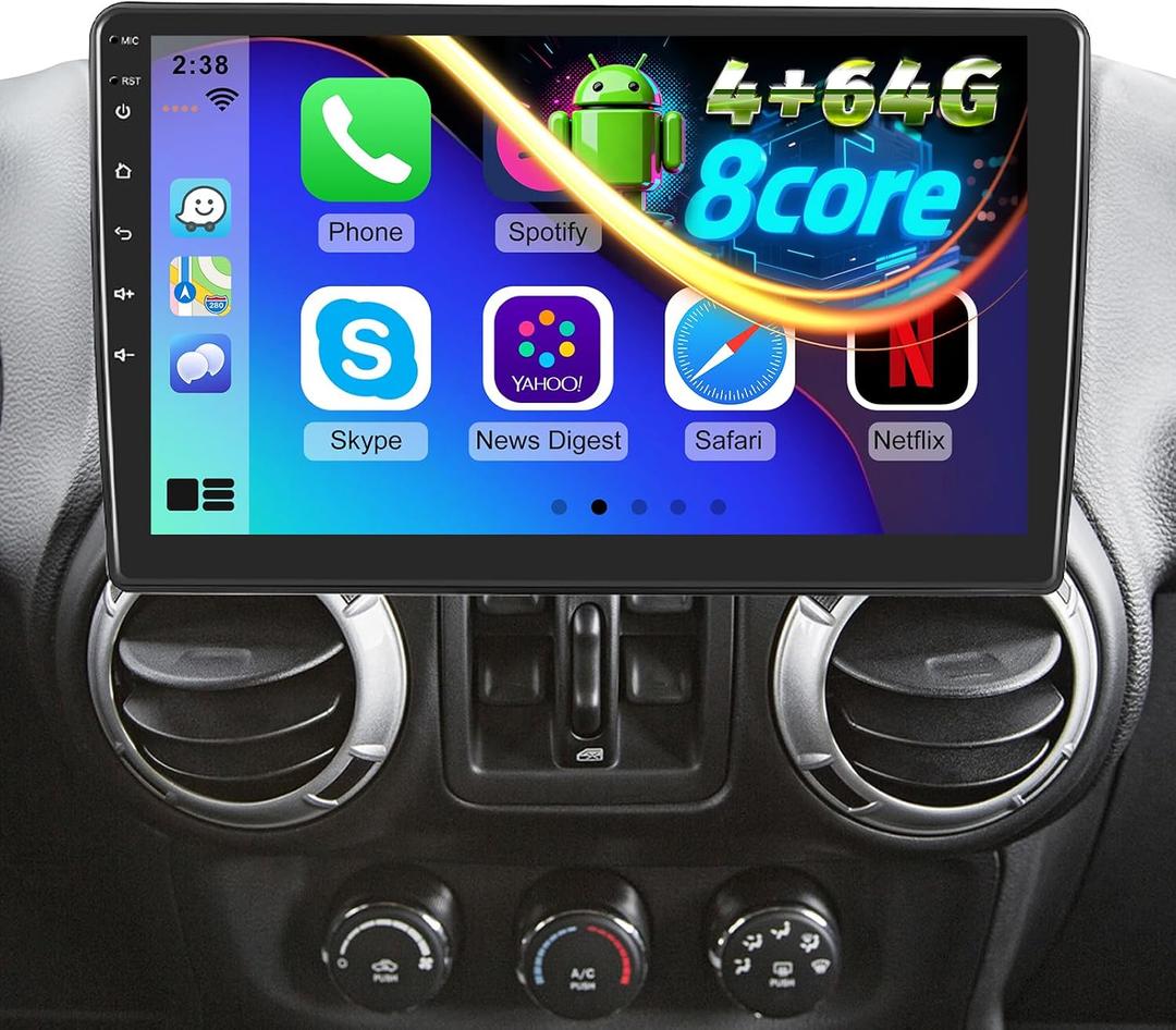 EKAT 8 Core Car Radio Stereo for Jeep Wrangler JK 2007-2018 Compass Grand Cherokee Dodge Ram with Carplay/Android Auto Upgrade 4GB+64GB