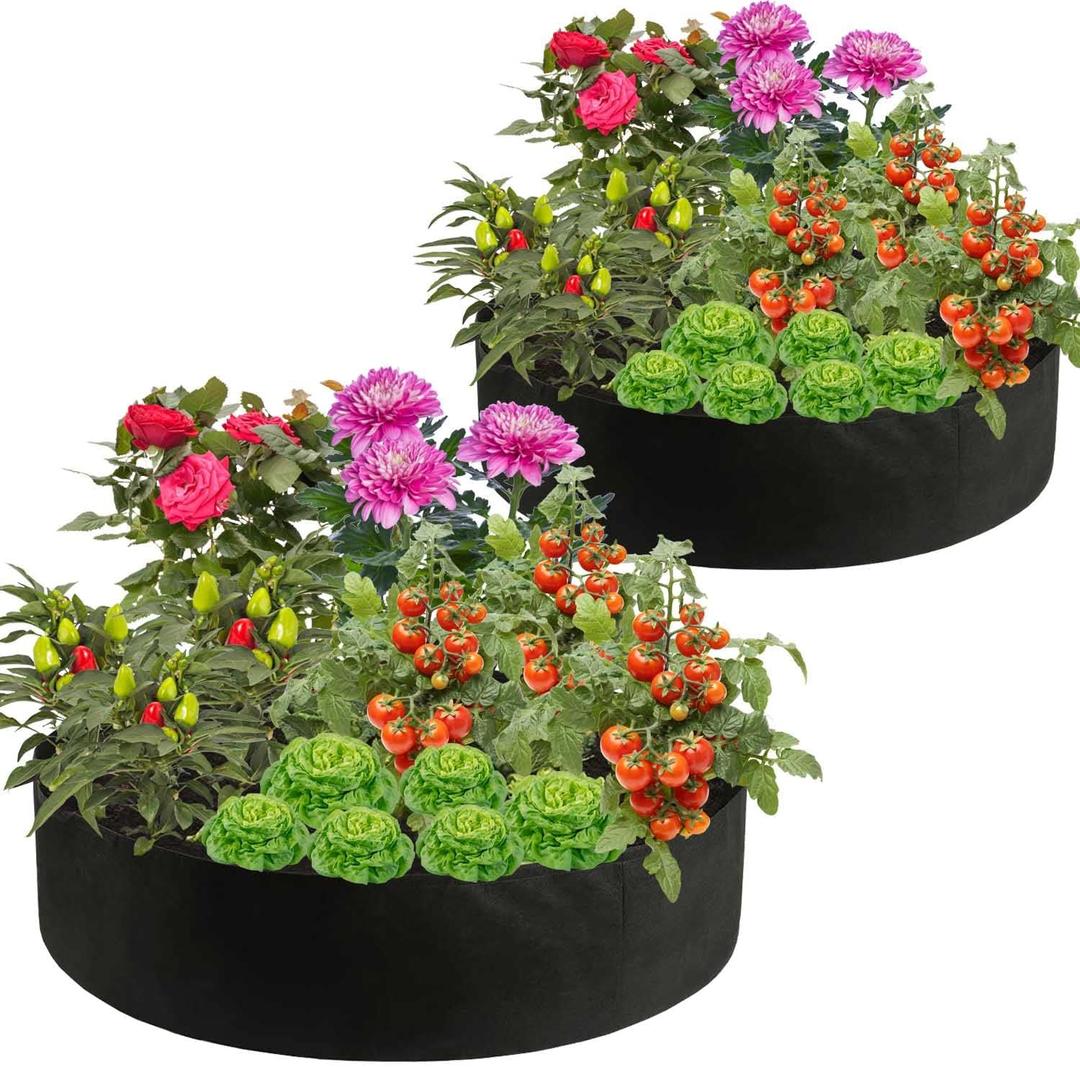 Feitore 2 Pack 100 Gallon Fabric Raised Garden Planting Beds, Heavy Duty Round Plant Grow Bags Breathable Non-Woven Planting Container for Vegetables Flower Herbs and Plants, Gardening Outdoor