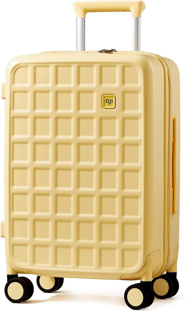 Carry On Luggage 22x14x9 Airline Approved with 8 Spinner Wheels, 20 Inch Lightweight Luggage with TSA Lock, 100% PC Hard Shell travel luggage Suitcases for Men Women, Cheese Yellow
