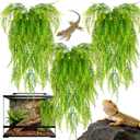 RAINFLOW 3PCS Artificial Terrarium Plants - Lifelike Reptile Habitat Vines, Fake Hanging Plants with Bendable Vine, Reptile Tank Accessories for Bearded Dragon, Chameleon, Lizard Snake Cage Decor