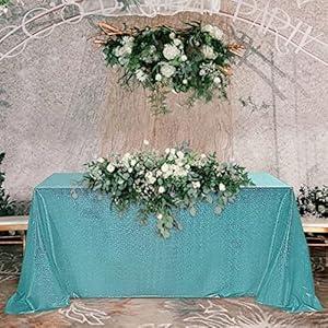 Fitable Sequin Tablecloth for Parties 60x120 Inch - Sparkle Glitter Table Cloth Laser Rectangle Table Cover Overlay for Wedding Baby Shower Ceremony Birthday Cake Table Holiday Banquet Decor, Teal