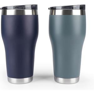 Olympia Tools 2 Pack 30oz Tumbler Double Wall Vacuum Insulated Travel Mug Bulk, Stainless Steel Tumblers with Lid, Durable Powder Coated Coffee Cups for Cold & Hot Drinks (Gray and Navy)