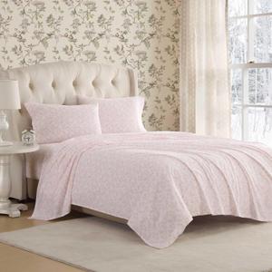 Laura Ashley - Flannel Sheets Full Size, Anti-Pilling & Wrinkle Resistant Cotton, Touchably Soft for All-Season Comfort - Bed Sheets with Matching Pillowcases & Fitted Sheet (Antoinette Pink)