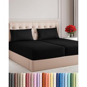 Split King Size 5 Piece Sheet Set - Comfy Breathable & Cooling Bed Sheets Set - Hotel Luxury Bedding for Women, Men, Kids, Teens, Boys & Girls - Deep Pockets, Soft and Wrinkle Free - Oeko-Tex - Black