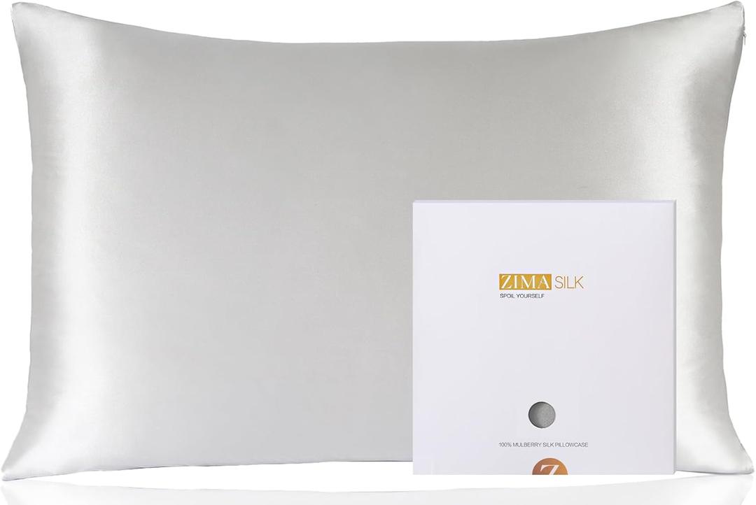 ZIMASILK 100% Pure Mulberry Silk Pillowcase for Hair and Skin Health,Soft and Smooth,Both Sides Premium Grade 6A Silk,600 Thread Count,with Hidden Zipper,1pc (Queen 20''x30'',Light Grey)