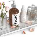 Bathroom Tray for Counter, Oak Wooden 11.2" L Vanity Tray for Jewelry Candle Makeup Perfume, Holder for Coffee Table Decor Bar Silver