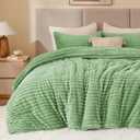 BEDELITE Fleece California King Comforter Set -Super Soft & Warm Fluffy Green Bedding, Luxury Fuzzy Heavy Bed Set for Winter with 2 Pillow Cases