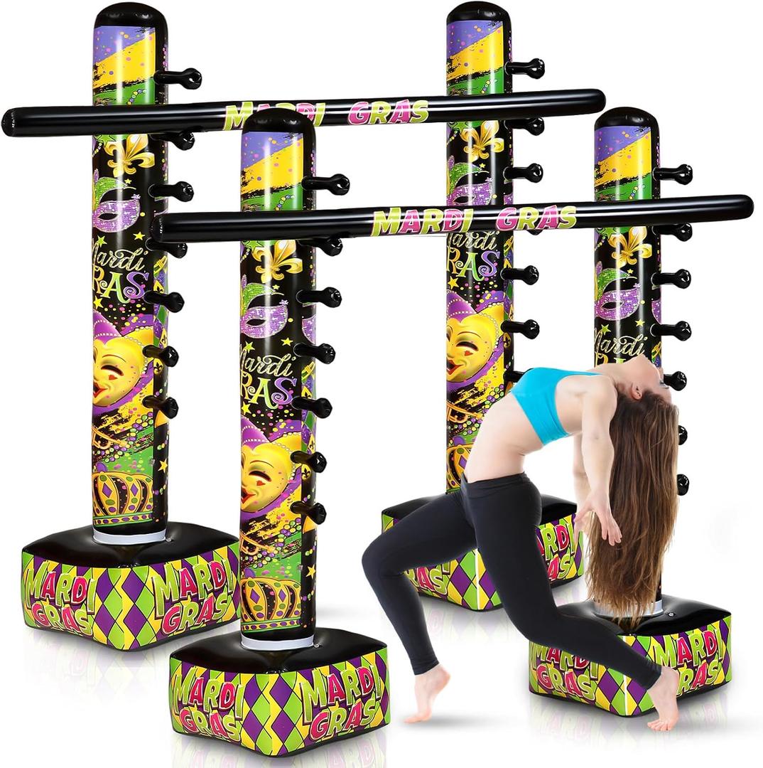 2 Pcs Mardi Gras Inflatable Limbo Game for Adults 59 Inch Mardi Gras Carnival Party Games Engage Your Guests Easy Setup for Family Indoor Outdoor Picnic Holiday Party Supplies
