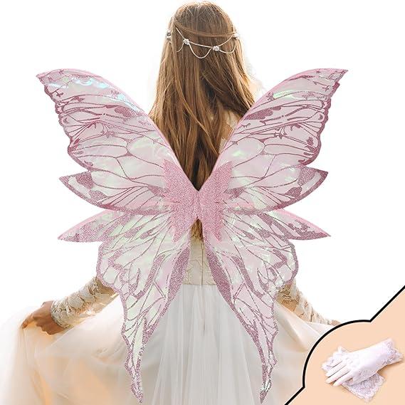 Fairy Wings Costume Set for Adults - Cosplay Accessories with 31.5"x29.5" Butterfly Wings for Halloween, Party
