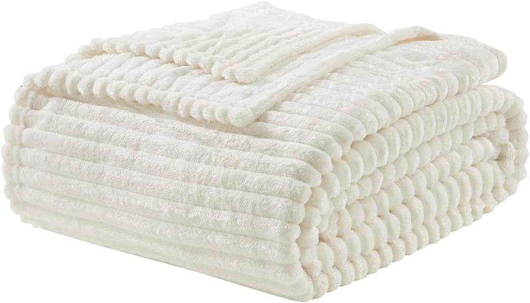 Nestl Blanket Twin Size for Bed - Cozy Warm Fuzzy Blankets for Women, Plush Small Fleece Throws for Girls - White, 66 x 90 Inches