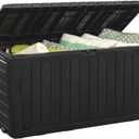Keter Marvel Plus 71 Gallon Resin Deck Box-Organization and Storage for Patio Furniture Outdoor Cushions, Throw Pillows, Garden Tools and Pool Toys, Dark Grey (Graphite)
