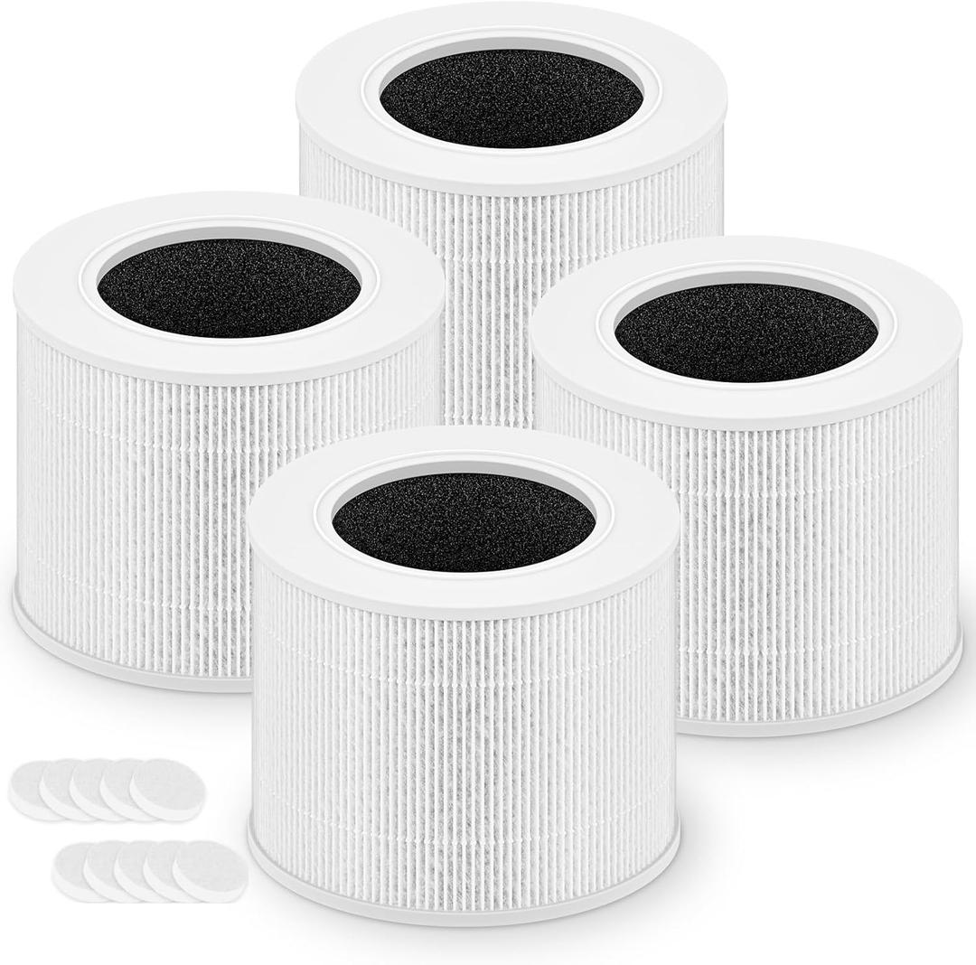 Core Mini Replacement Filter for LEVOIT Core Mini and Core Mini-P Air Purifier, 3-in-1 High-Efficiency Activated Carbon Filter, Core Mini-RF, 4 Filter & 10 Fragrance Sponge (White)