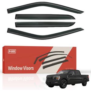 R-GEE Window Rain Guards Fit for 2015-2024 Ford F150 SuperCrew, 2017-2024 F-150 Raptor / F250 F350 F450 SuperCrew Super Duty Crew Cab, Window Vent Wind Deflectors Visors Shades, 4 Pieces