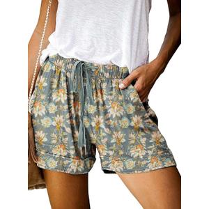 Womens Drawstring Shorts Summer Elastic Waist Casual Lightweight with Pockets (Green, S)