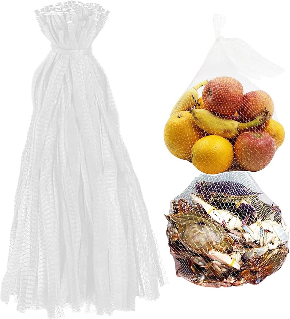 100Pcs 24 Reusable Mesh Produce Bags, Onion Fruits Net Bags and Seafood Boil Bag for Crab Clam Crawfish, Mesh Storage Bag for Grocery Shopping Storage of Fruits Vegetable Seafood & Garden Produce