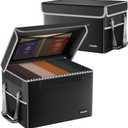 DocSafe File Box Fireproof File Storage Organizer with Lid,Collapsible Document Storage Filing Case for Hanging Letter/Legal Folders,Portable Home Office Safe Cabinet with Handle,Black,2 Pack