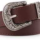 INOGIH Adjustable-Vintage-Western-Cowboy-Belt Women Men - Cowboy-Style Engraved-Buckle Belt for Jeans Pants Dresses (One Size, Black/Coffee)