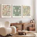 Induslyfe Large Framed Flower Wall Art Canvas Decor Set of 3, William Morris Framed Prints Mid Century Modern Art, Aesthetic Floral Botanical Wall Art for Bedroom Living Room Bathroom 18x24