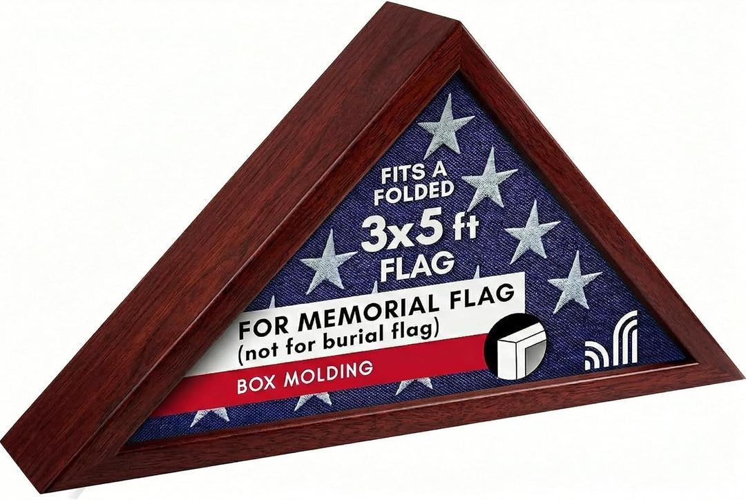 Americanflat Small Folded Flag Display Case - Fits Folded 3x5' Ceremonial Flags (Not for Burial Flag) - Silhouette Collection - Display Box for Wall or Tabletop - Mahogany