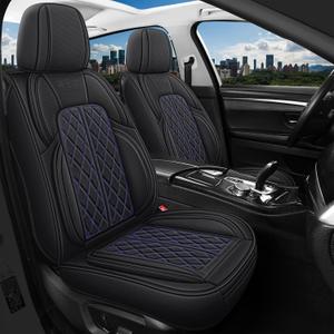 Car Seat Covers Front Seat Covers Universal Fit for Cars, SUV, Sedans, Anti-Slip Breathable Faux Leather Automotive Seat Covers (Black Blueline, Front Seat)