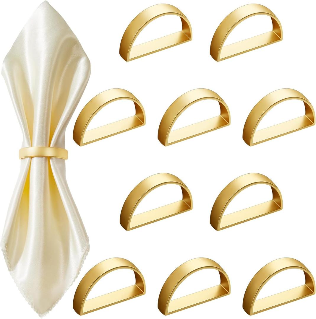 20 Pcs Stainless Steel Napkin Rings Festival Metal Napkin Ring Holders Modern Serviette Buckles Metallic Adornment for Table Settings Kitchen Dinner Party Wedding (Matte Gold Semicircle)