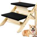 Foldable Dog Stairs/Ramp with 2 Steps - Durable Wooden Pet Stairs for Small, Medium, Large Dogs - Black (No Assembly Required)