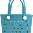 Small Beach Tote Bag, Waterproof Rubber Beach Tote Bag, Washable Durable Open Travel Totes for Boat Pool Sports (Sky Blue)