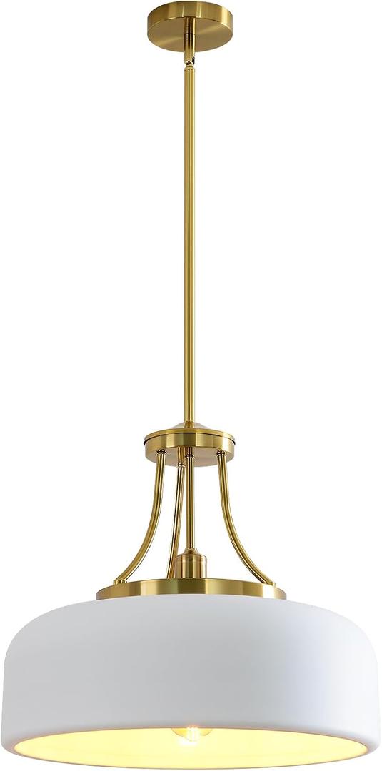 Modern White Pendant Light, 18.9-inch Large Round Ceiling Pendant in Nordic Industrial Style, Suitable for Kitchen Island, Living Room, Dining Room, Warehouse, bar and Porch.