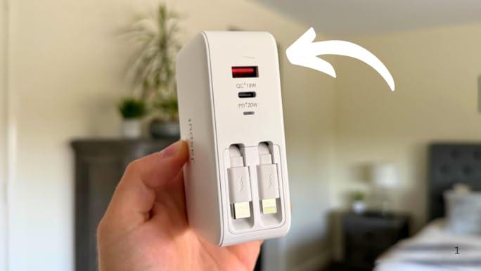 USB Wall Charger Block, Built-in Dual Retractable Cables 40W USB C Block Wall Plug with USB A/USB C Ports, Travel and PD Fast Charging for iPhone 17/16/15/14/13/12, Pad, Tablet and More