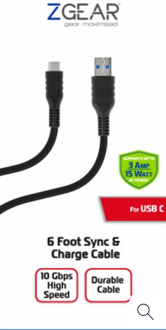 ZGear USB-C Sync and Charge Cable - Black