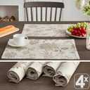 JINCHAN Linen Floral Fall Placemats Set of 4 Cloth Table Mats Rustic Cottagecore Jacobean Outdoor Seasonal for Kitchen Dining Table Decor Washable Tablemats 13x19 Inch Taupe