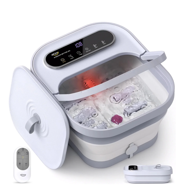Alljoy Collapsible Foot Spa with Massager and Heat, Foot Bubble Bath Tub with 6 Massage Rollers, Foot Soak Tub with Heater