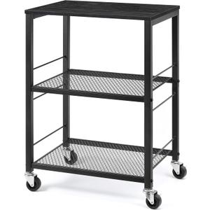 LIANTRAL 3 Tier Rolling Cart, Black Kitchen Carts on Wheels with Storage, Multifunctional Utility Cart for Kitchen Bathroom Living Room Bar Office (Medium)