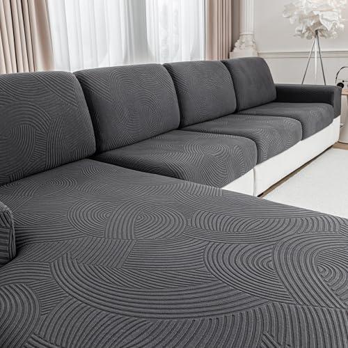 QIANMEW Couch Cushion Covers for Sectional and L Shaped Sofa, Stretch Soft Sofa Covers Washable Wear Resistant Slipcovers Furniture Protector Pet-Friendly (2Pcs Back Couch Cover, Dark Gray)
