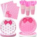 Funnymoom 175 Pcs Pink Cat Party Supplies Bow Plates and Napkins Tableware Set Cute Cat Bow Disposable Dinnerware for Birthday Baby Shower Cute Kitty Party Favors for 25 Guests