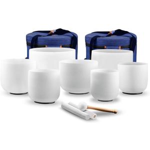 7 Chakra 432Hz Crystal Singing Bowl Set - 6-12 Inch Frosted Quartz Sound Therapy Bowls for Meditation, Yoga & Reiki - Includes Suede Mallets, Padded Case & O-Rings - Complete Healing Kit (6-12 Inch 432 hz With Case, 7pcs White Set)