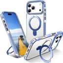 UMIONE for iPhone 17 Pro Max Clear Magnetic case with Stand and Finger Ring, Compatible with magsafe, Shockproof Transparent Hard Plate, Full Body case, Universal for Boys and Girls 6.9 - Blue