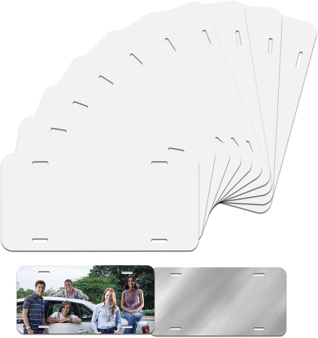 10 Pack Sublimation License Plate Blanks,Heat Thermal Transfer Sheet DIY Picture Sublimation Blank,Metal Aluminum Automotive License Plate Plates Tag for Custom Design Work - White