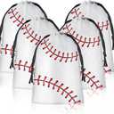 SEEVOR 24 Pack Drawstring Baseball Party Favor Bags 6 x 8 Inch Baseball Goodie Bags Baseball Snack Bags Baseball Gift Bags for Stow Snacks
