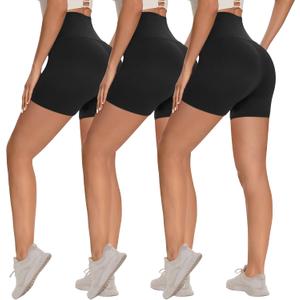 3 Pack Biker Shorts for Women  8"/5"/3" High Waisted Tummy Control Workout Yoga Running Athletic Shorts (XX-Large, Black/Black/Black)