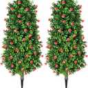 3FT Artificial red Rose Trees Pack of 2, Realistic UV Resistant Faux Outdoor Plants for Patio Garden Home Decor