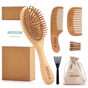 3PCS Wooden Hair Brush Set for Hair Growth, Natural Small Wood Comb Detangling Massage Scalp, Wide Tooth Pocket Comb No Bristle for Thick/Thin/Curly/Dry Hair, Gift for Women/Men